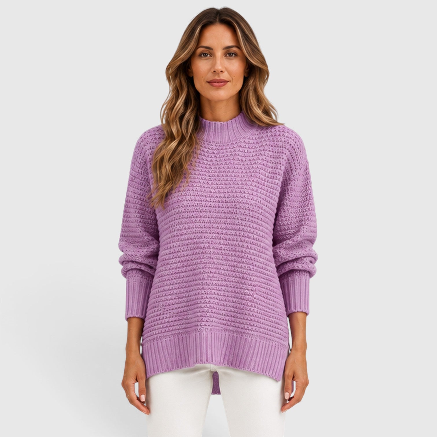 Monvaline | Women's Half High Neck Loose Fit Knit Jumper
