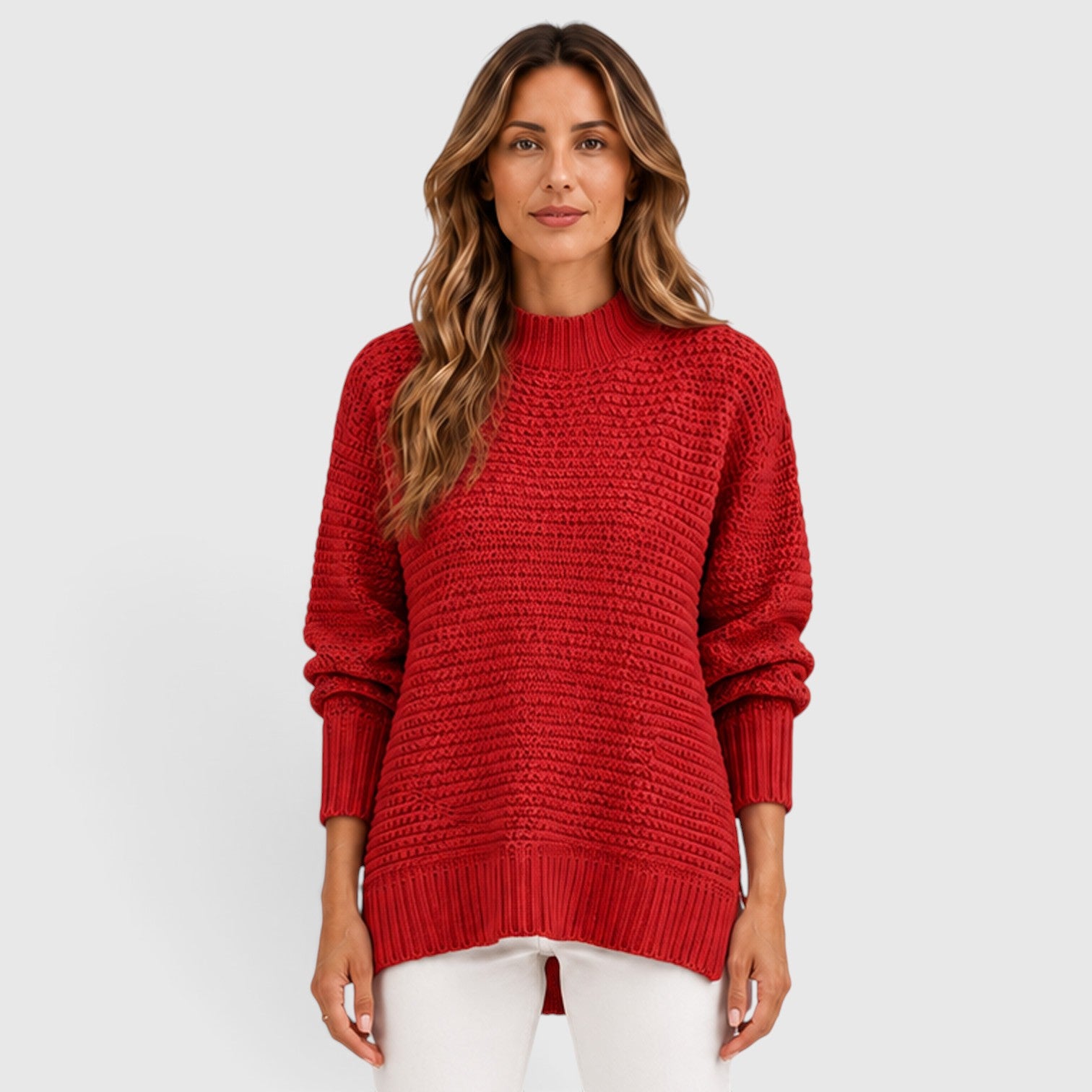 Monvaline | Women's Half High Neck Loose Fit Knit Jumper