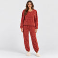 Monvaline | Women's Heart Jacquard Loungewear – Fleece Pyjama Set