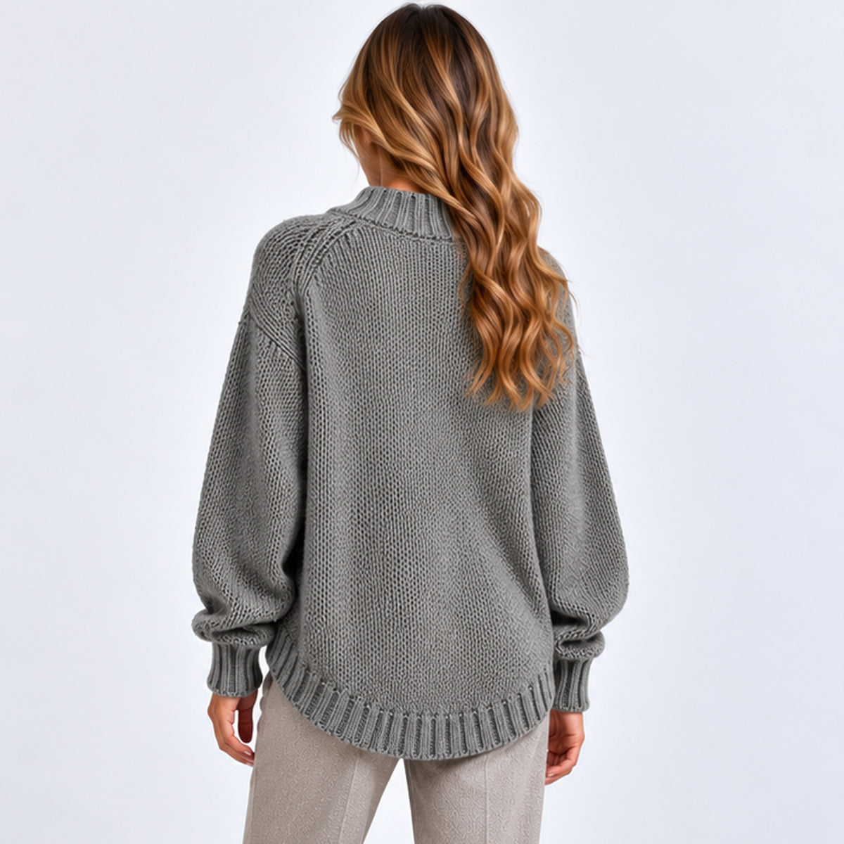 Monvaline | Women's High Neck Ribbed Knit Jumper – Loose Fit