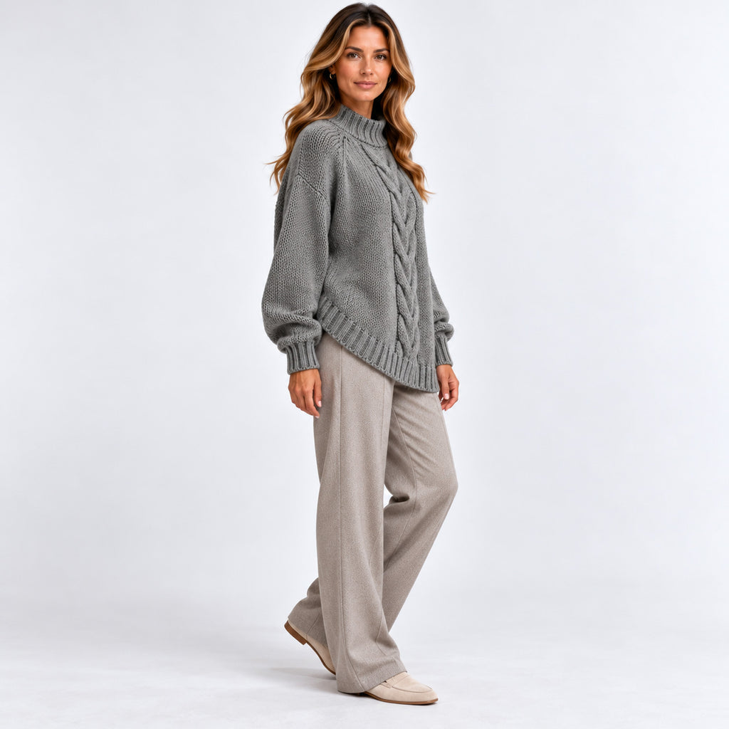 Monvaline | Women's High Neck Ribbed Knit Jumper – Loose Fit
