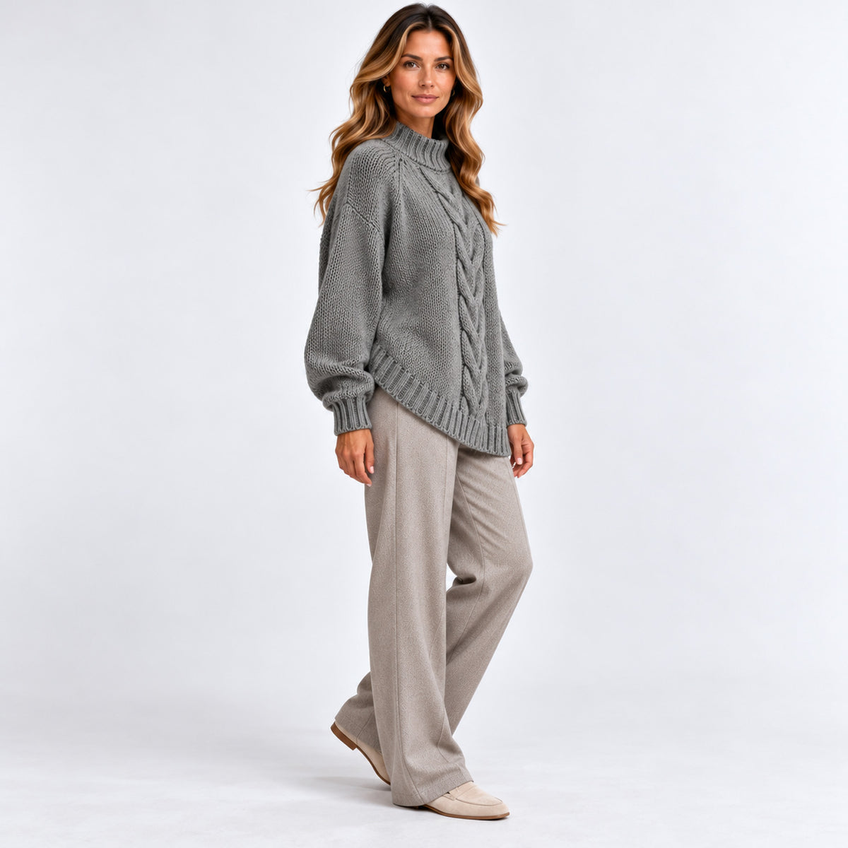 Monvaline | Women's High Neck Ribbed Knit Jumper – Loose Fit
