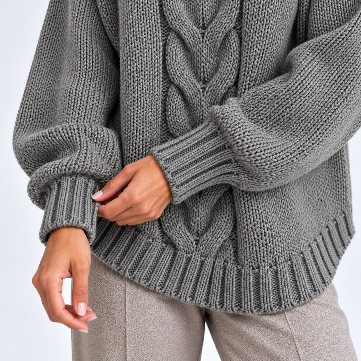Monvaline | Women's High Neck Ribbed Knit Jumper – Loose Fit