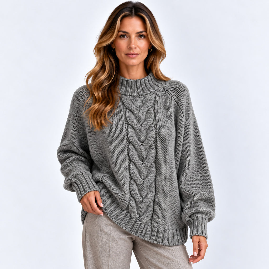 Monvaline | Women's High Neck Ribbed Knit Jumper – Loose Fit