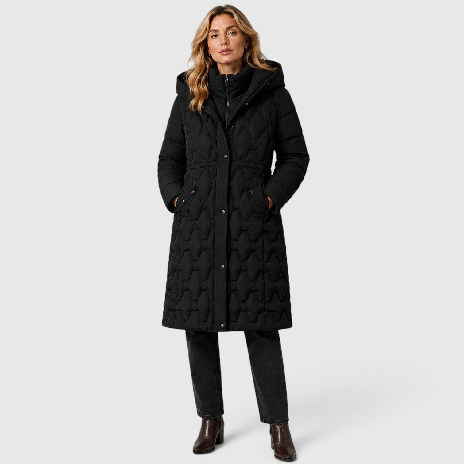 Monvaline | Women's Hooded Long Puffer Coat – Quilted Winter Jacket