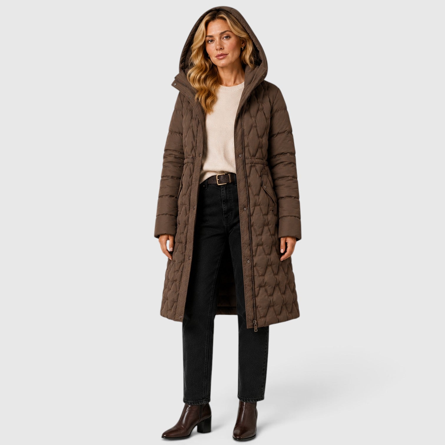 Monvaline | Women's Hooded Long Puffer Coat – Quilted Winter Jacket