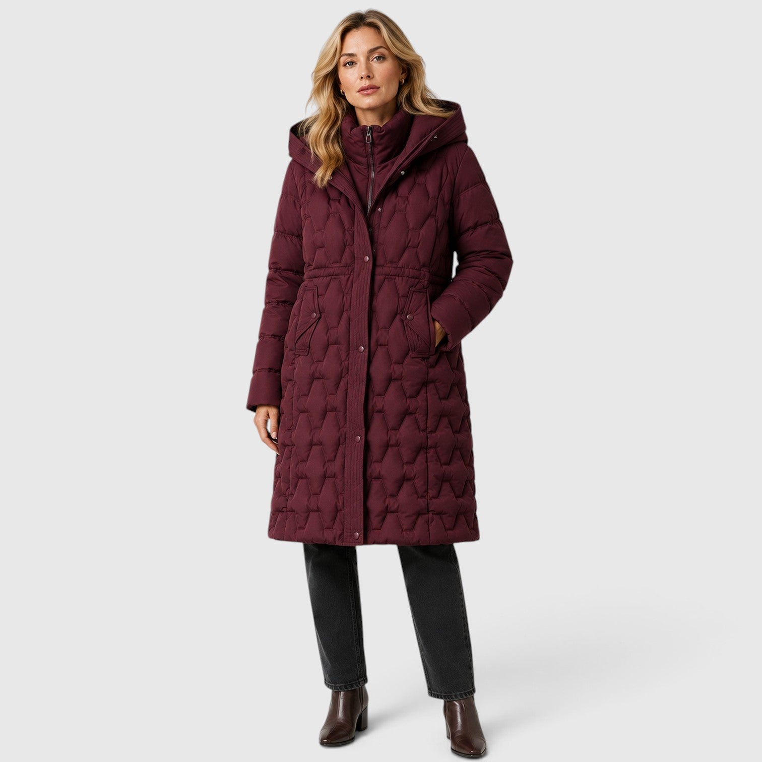 Monvaline | Women's Hooded Long Puffer Coat – Quilted Winter Jacket