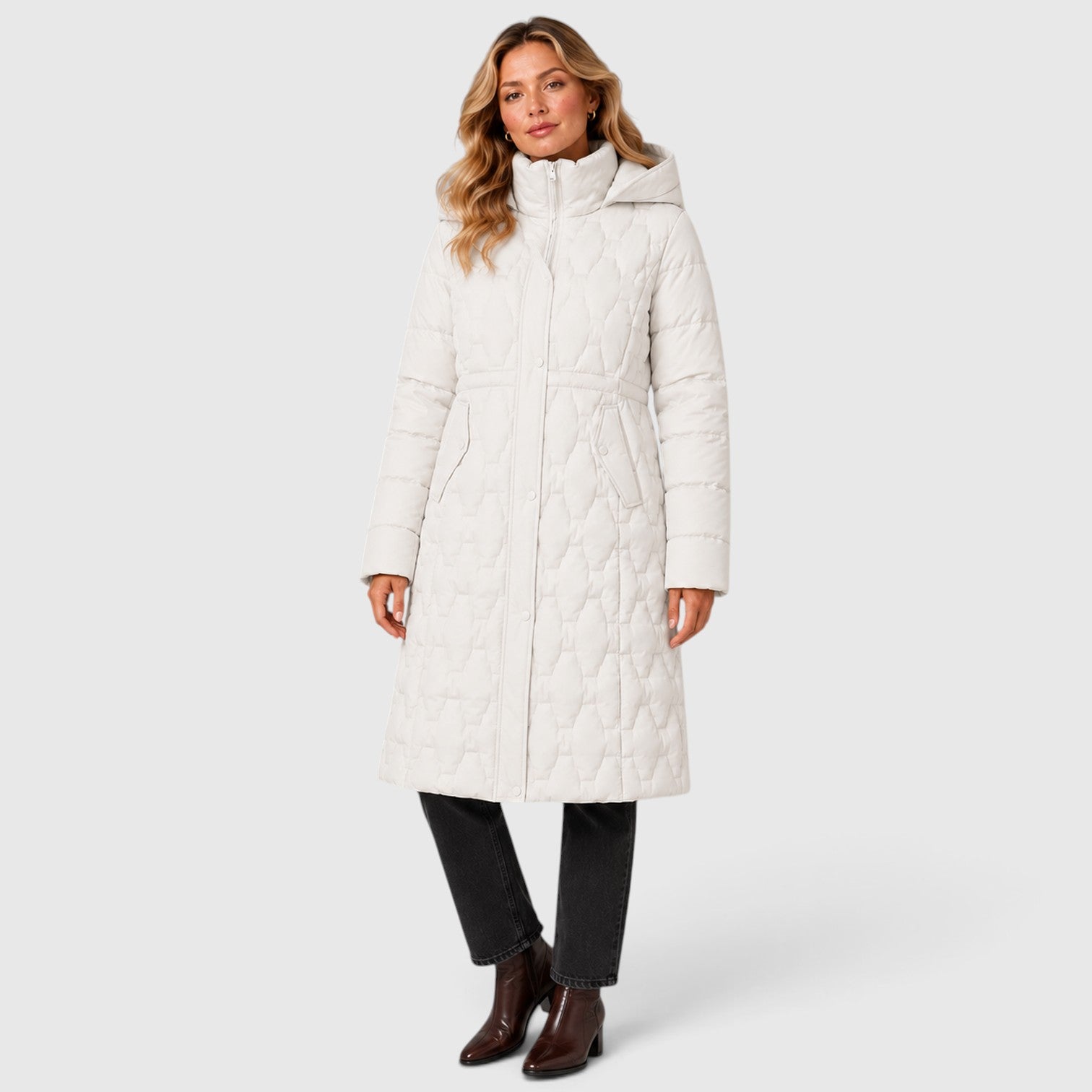 Monvaline | Women's Hooded Long Puffer Coat – Quilted Winter Jacket