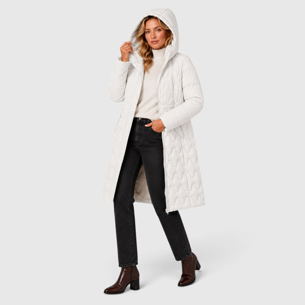Monvaline | Women's Hooded Long Puffer Coat – Quilted Winter Jacket