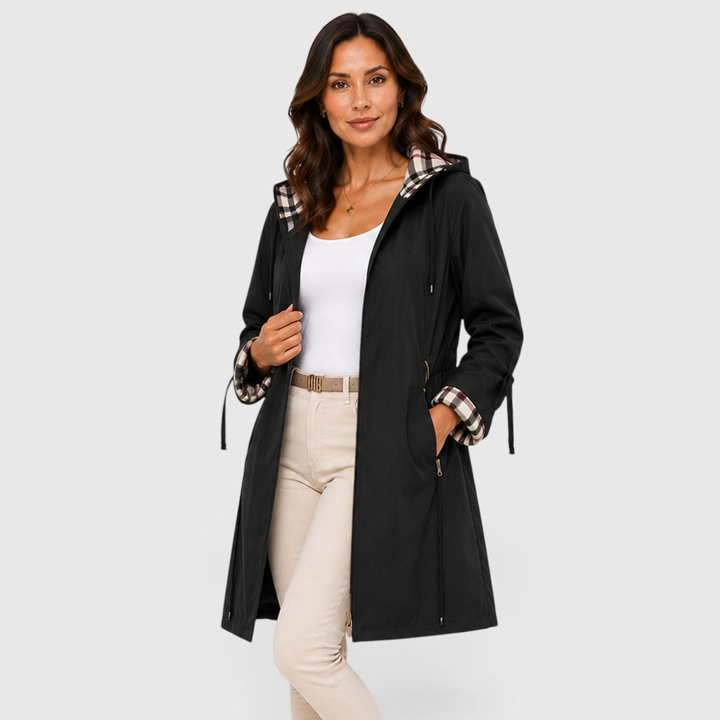 Monvaline | Women's Hooded Longline Zip Jacket – Adjustable Drawstring Waist