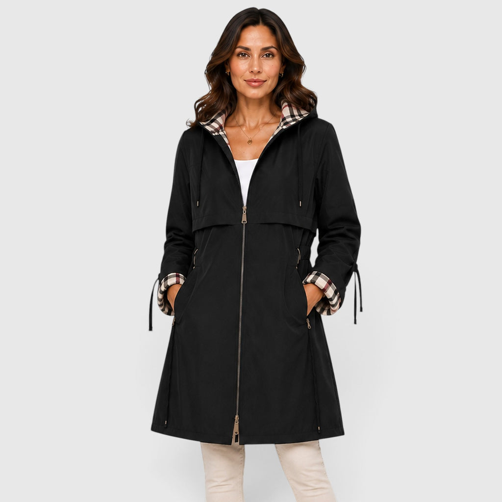 Monvaline | Women's Hooded Longline Zip Jacket – Adjustable Drawstring Waist
