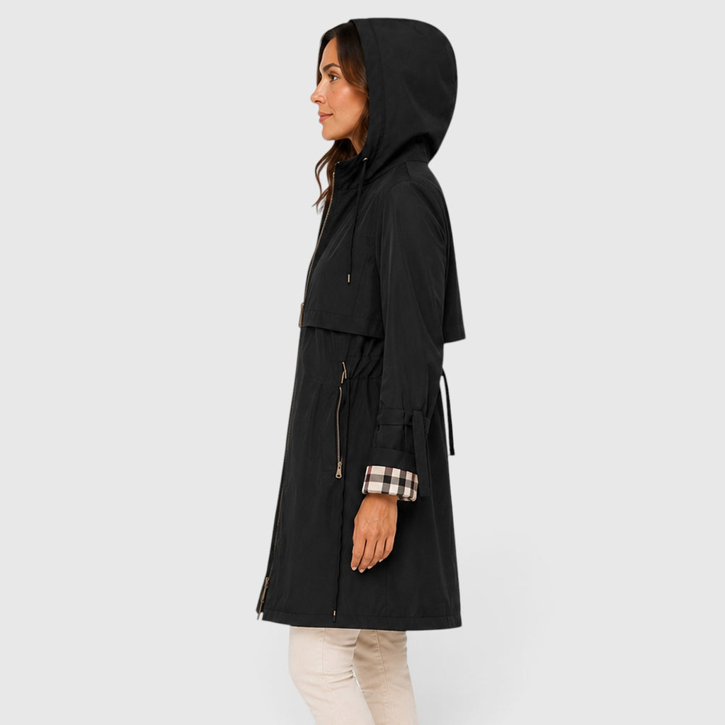Monvaline | Women's Hooded Longline Zip Jacket – Adjustable Drawstring Waist
