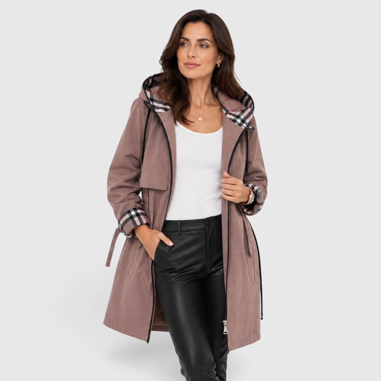 Monvaline | Women's Hooded Longline Zip Jacket – Adjustable Drawstring Waist