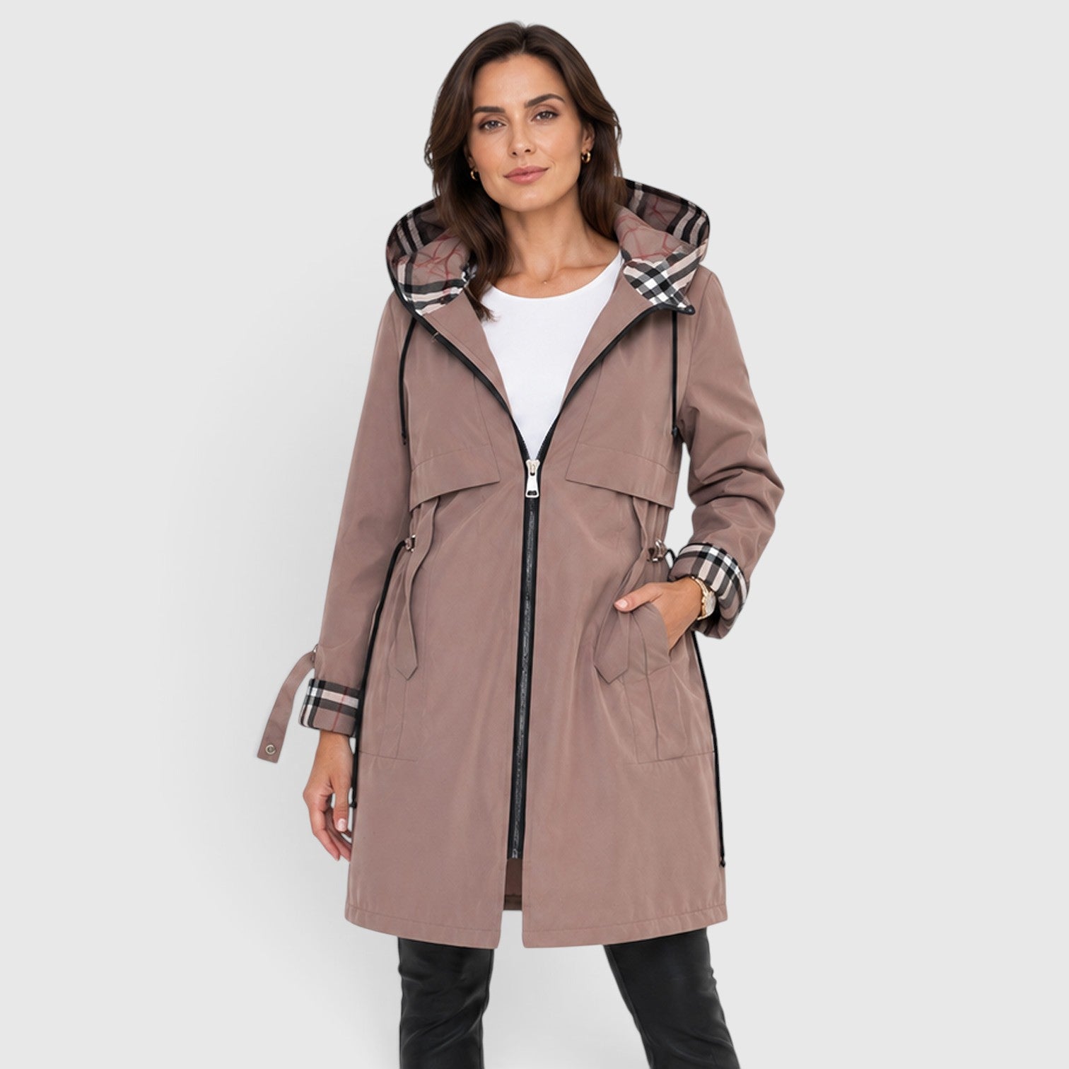 Monvaline | Women's Hooded Longline Zip Jacket – Adjustable Drawstring Waist