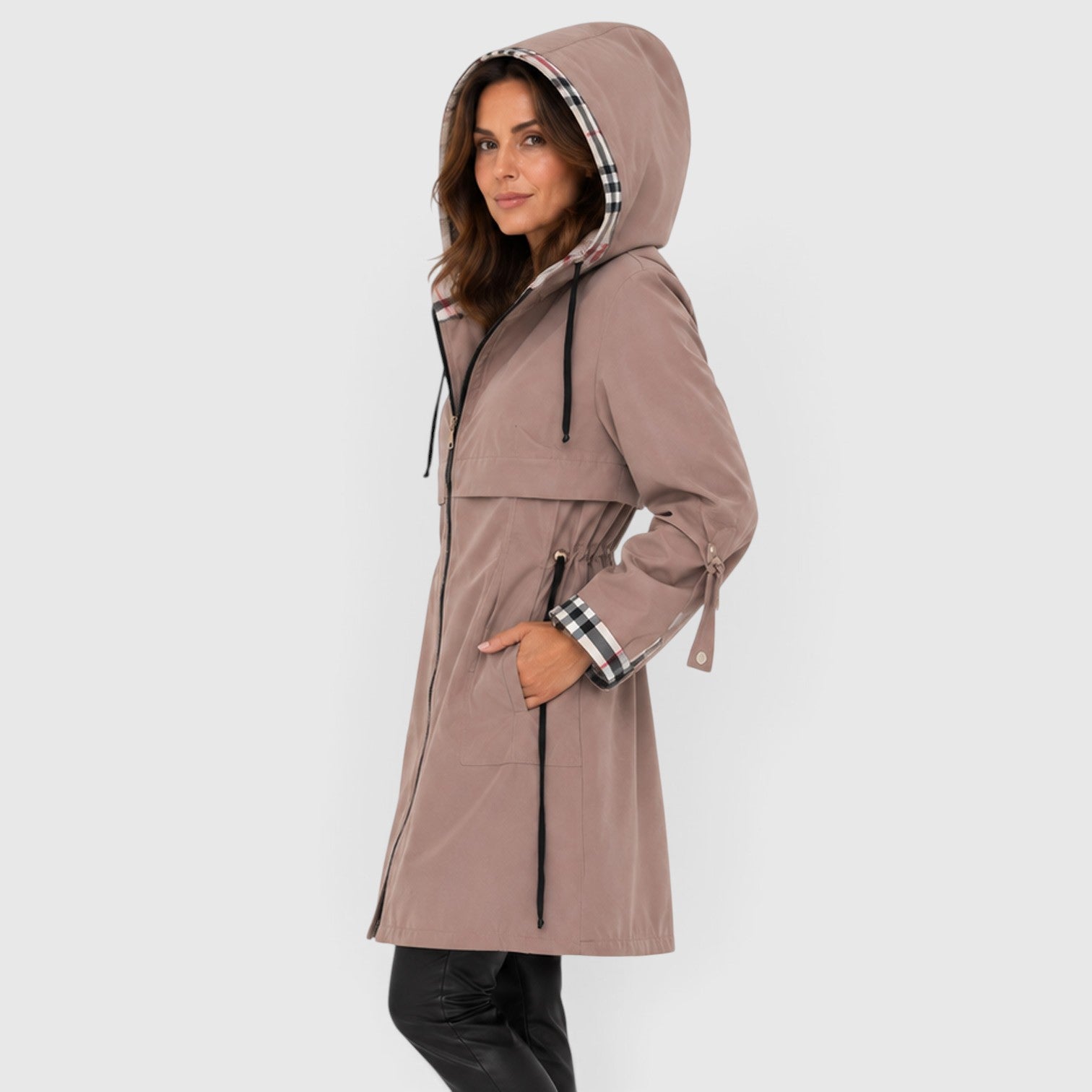 Monvaline | Women's Hooded Longline Zip Jacket – Adjustable Drawstring Waist