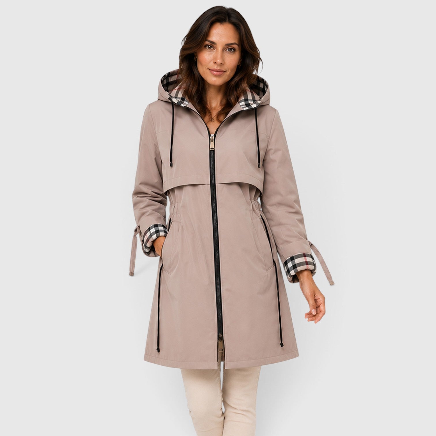 Monvaline | Women's Hooded Longline Zip Jacket – Adjustable Drawstring Waist