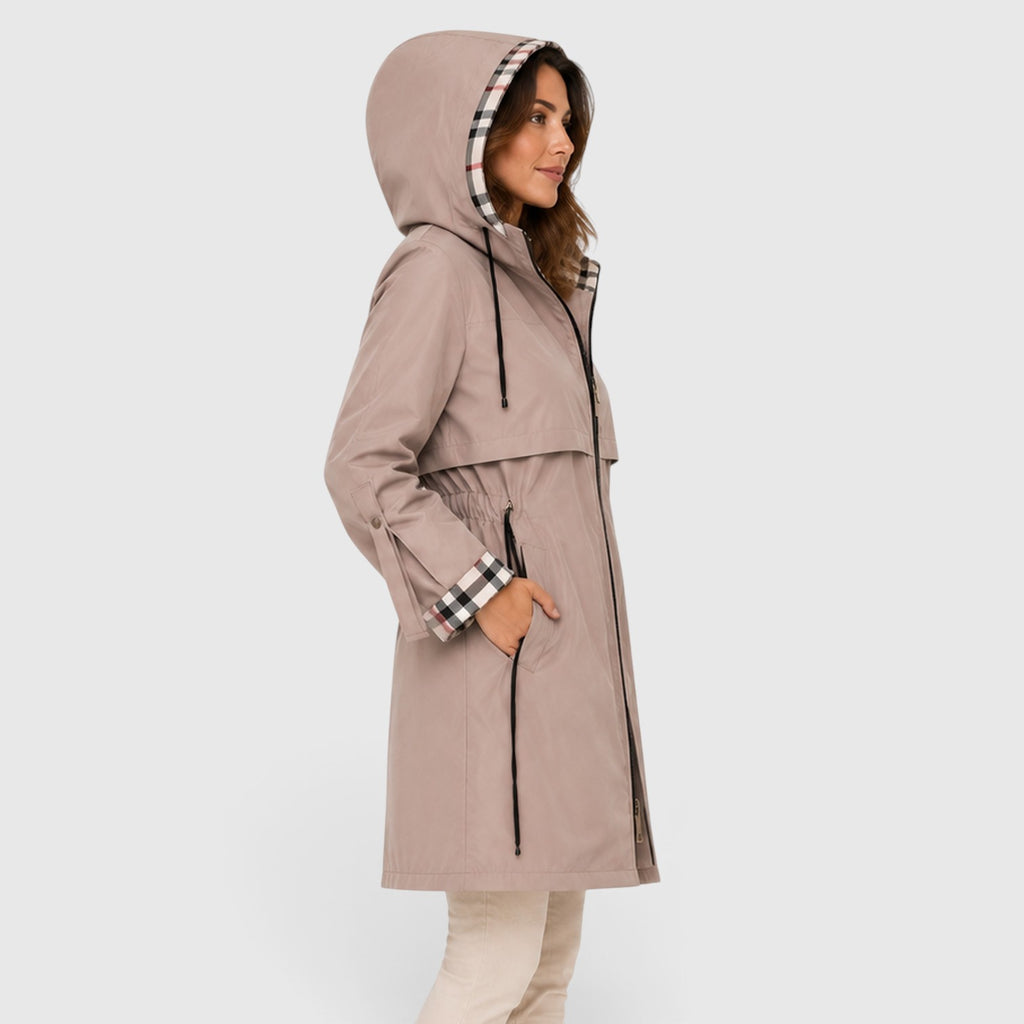 Monvaline | Women's Hooded Longline Zip Jacket – Adjustable Drawstring Waist