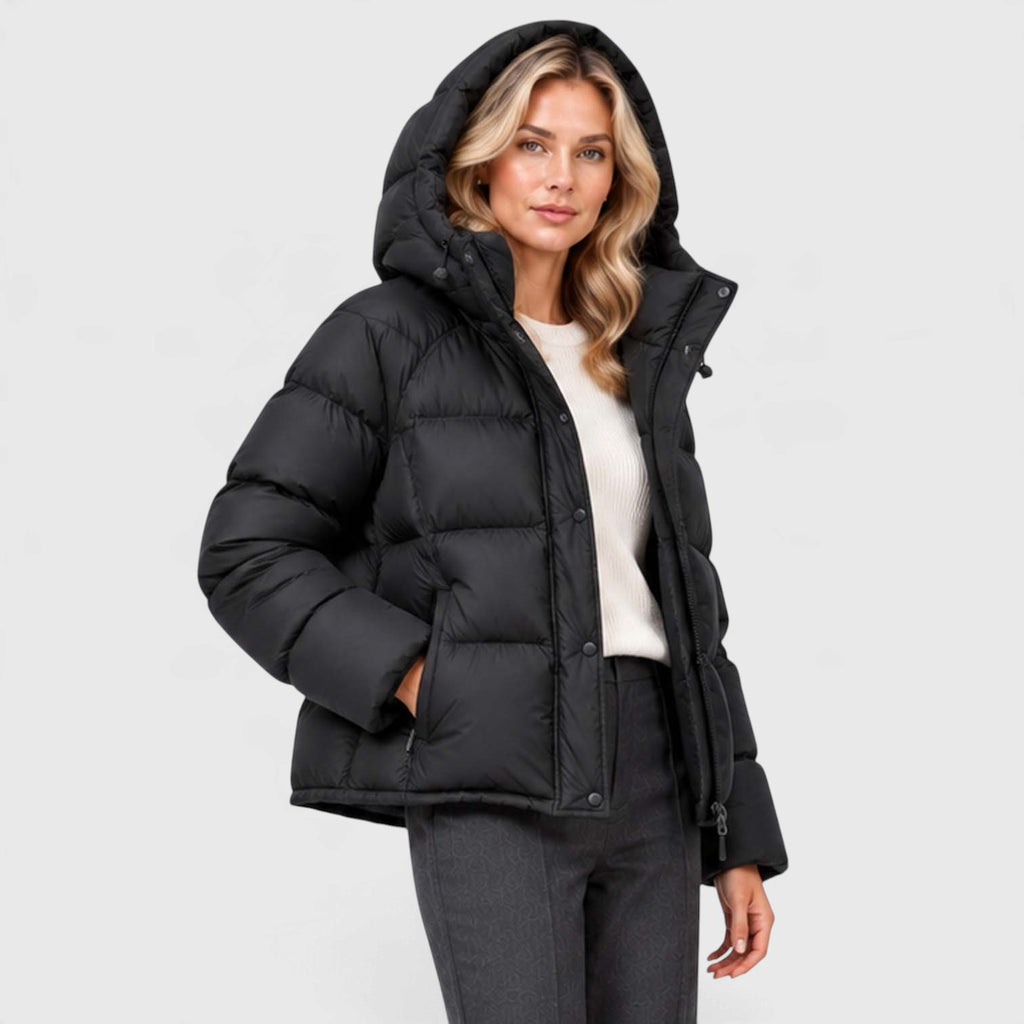 Monvaline | Women's Hooded Puffer Jacket High Neck Padded Winter