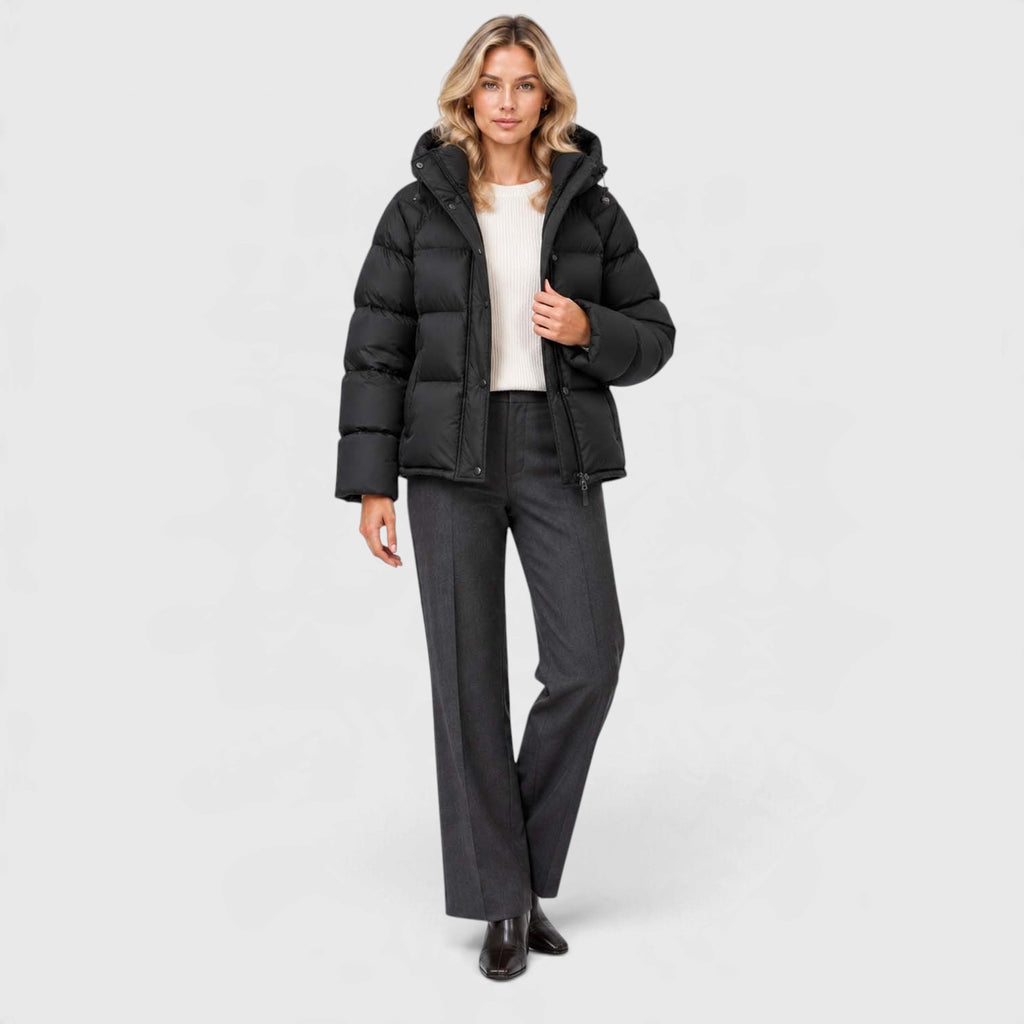 Monvaline | Women's Hooded Puffer Jacket High Neck Padded Winter