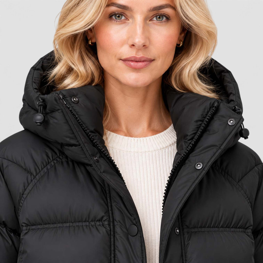 Monvaline | Women's Hooded Puffer Jacket High Neck Padded Winter