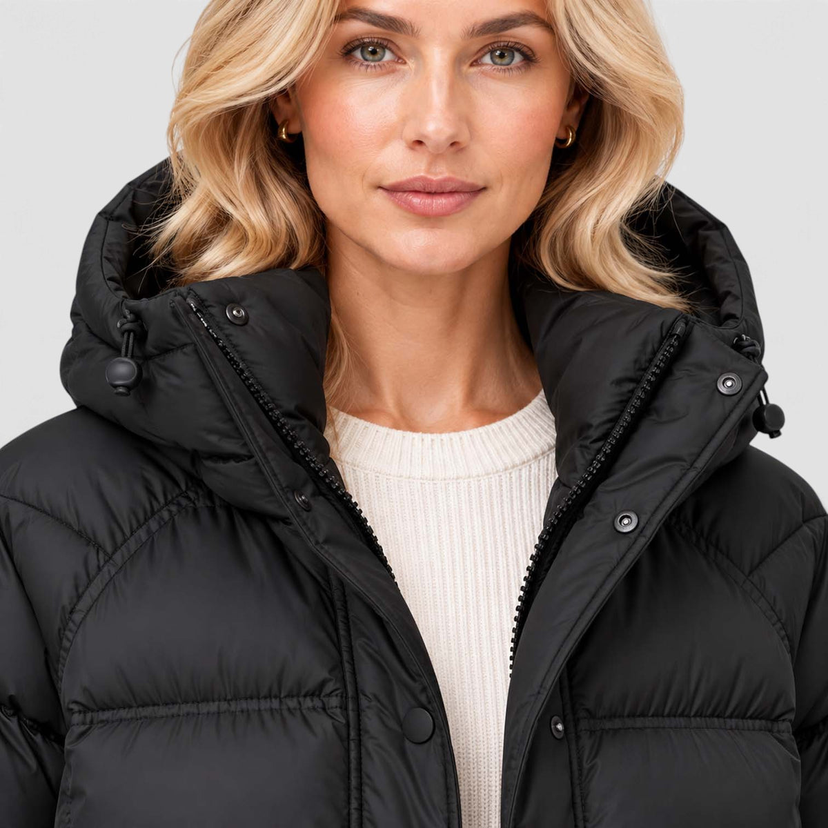 Monvaline | Women's Hooded Puffer Jacket High Neck Padded Winter