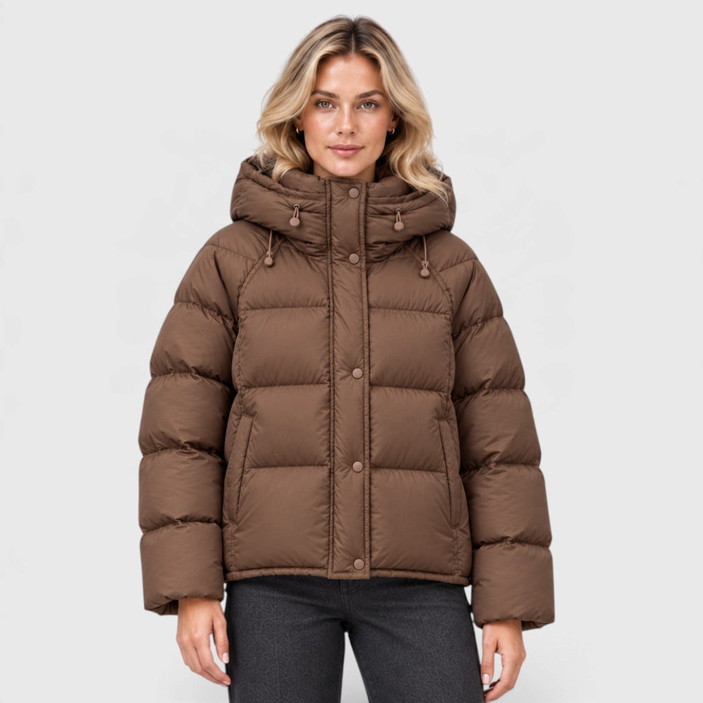 Monvaline | Women's Hooded Puffer Jacket High Neck Padded Winter