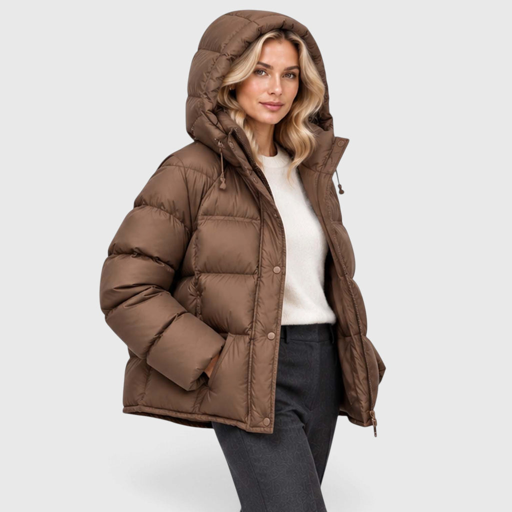 Monvaline | Women's Hooded Puffer Jacket High Neck Padded Winter