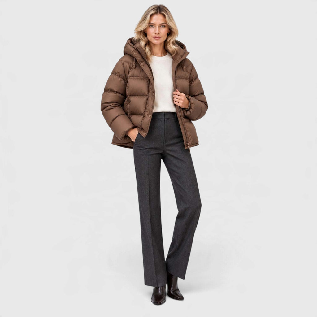 Monvaline | Women's Hooded Puffer Jacket High Neck Padded Winter