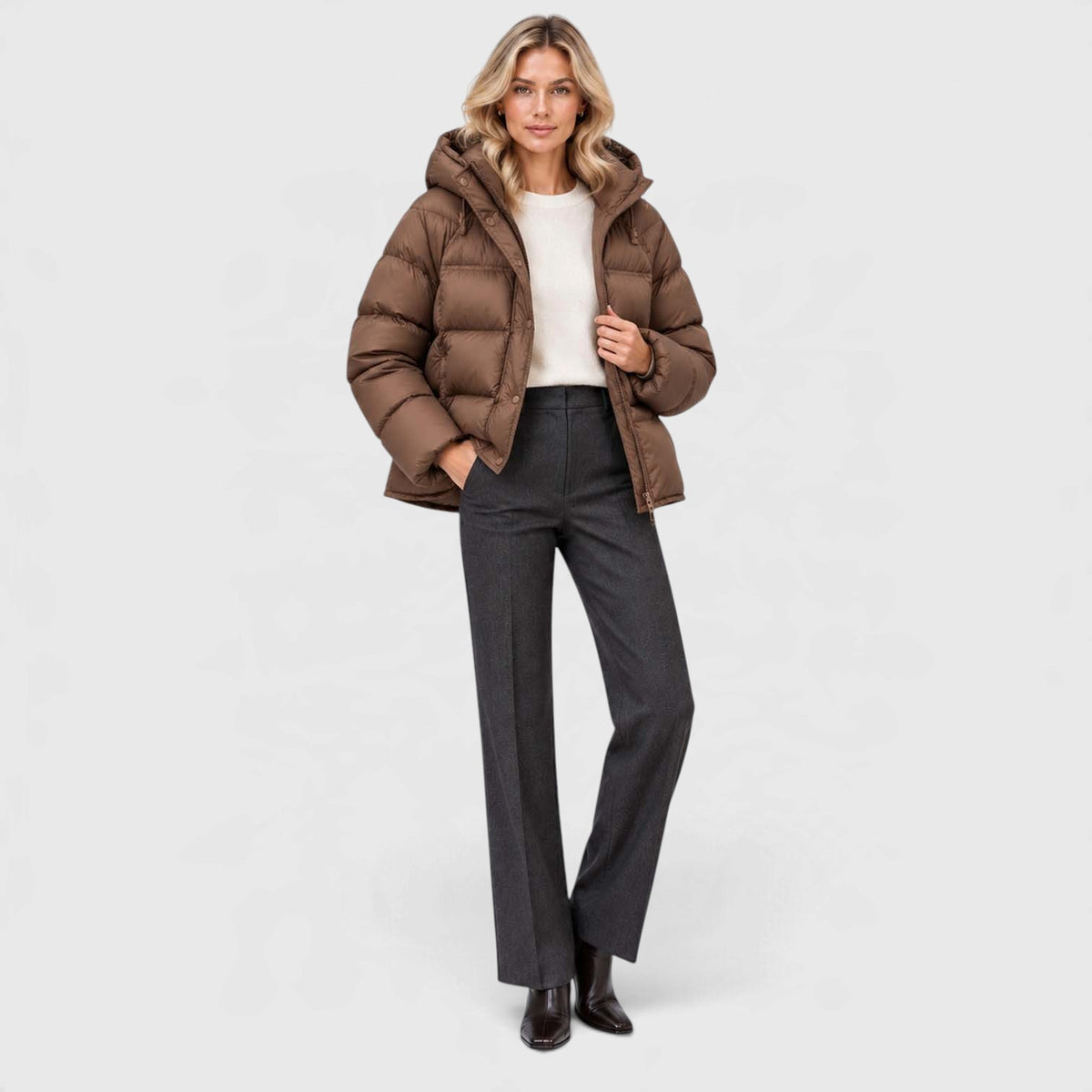 Monvaline | Women's Hooded Puffer Jacket High Neck Padded Winter