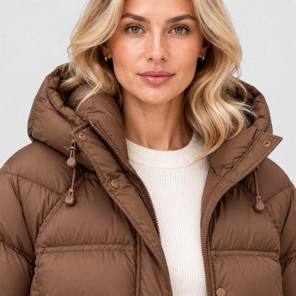 Monvaline | Women's Hooded Puffer Jacket High Neck Padded Winter