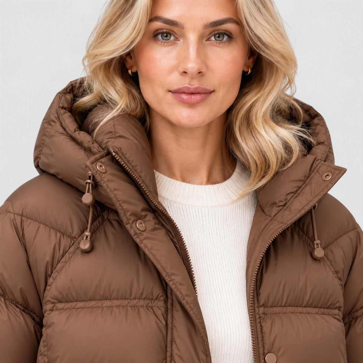 Monvaline | Women's Hooded Puffer Jacket High Neck Padded Winter