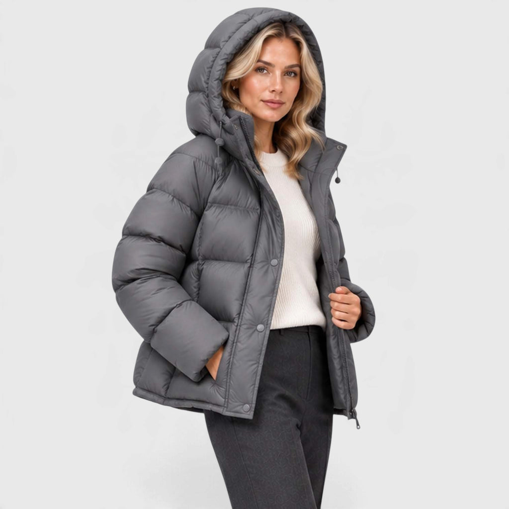Monvaline | Women's Hooded Puffer Jacket High Neck Padded Winter