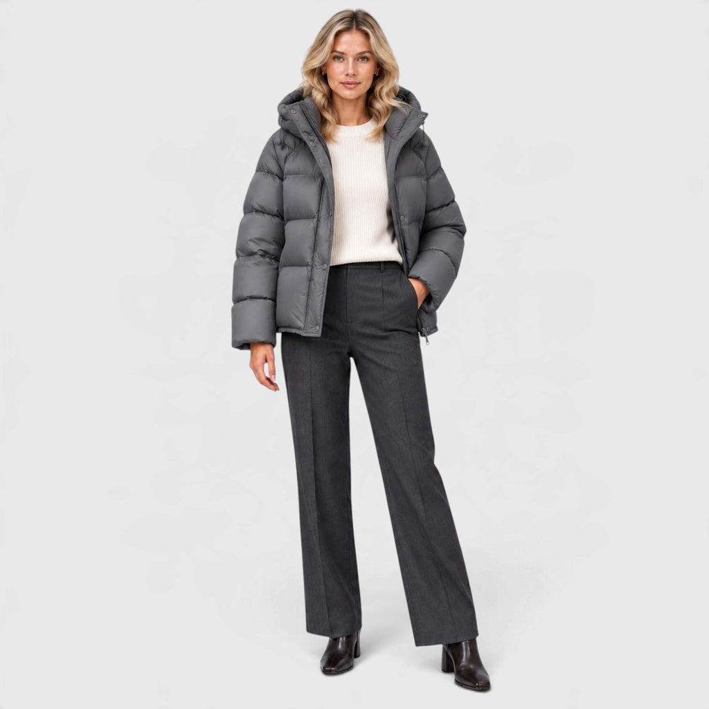 Monvaline | Women's Hooded Puffer Jacket High Neck Padded Winter