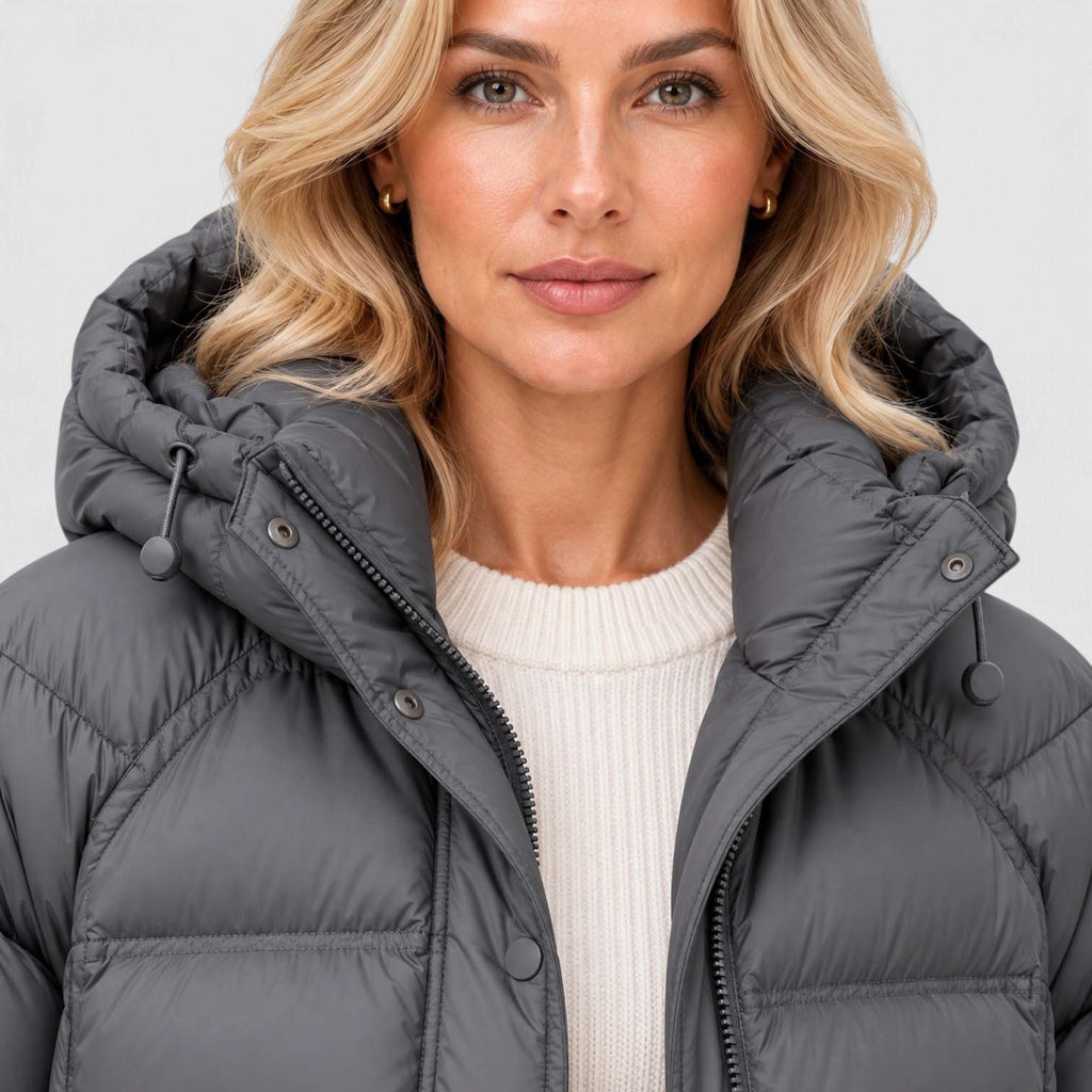 Monvaline | Women's Hooded Puffer Jacket High Neck Padded Winter