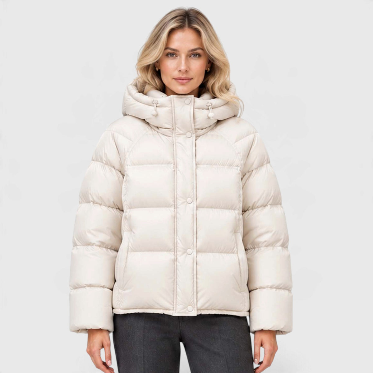 Monvaline | Women's Hooded Puffer Jacket High Neck Padded Winter