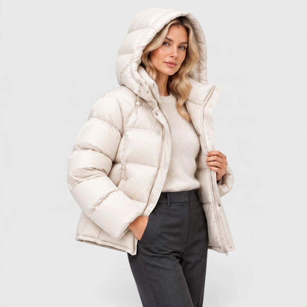 Monvaline | Women's Hooded Puffer Jacket High Neck Padded Winter