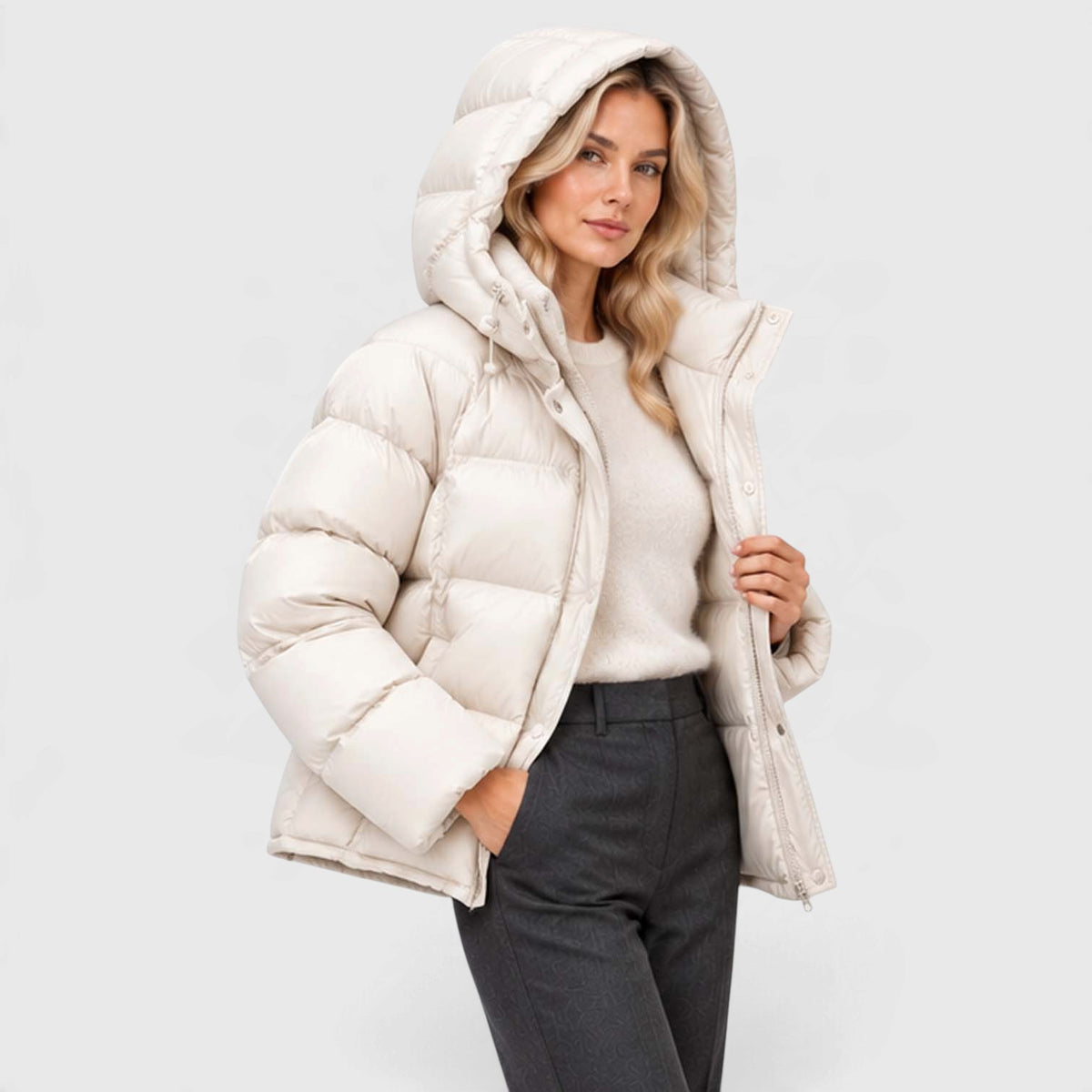 Monvaline | Women's Hooded Puffer Jacket High Neck Padded Winter