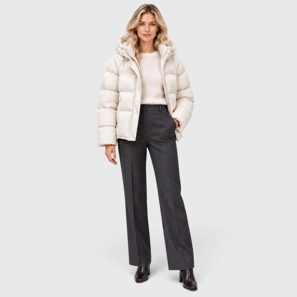 Monvaline | Women's Hooded Puffer Jacket High Neck Padded Winter