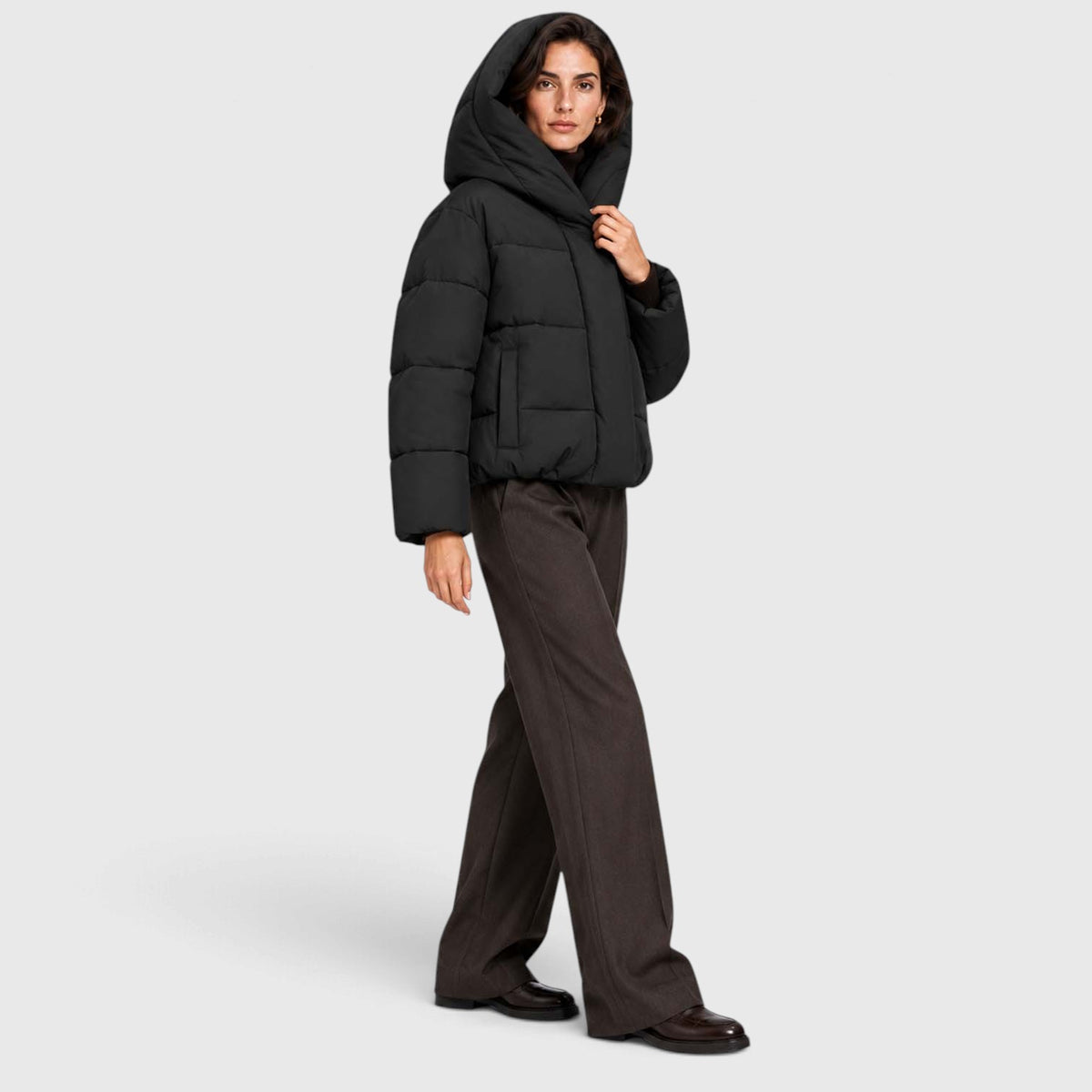 Monvaline | Women's Hooded Puffer Jacket Short Padded Winter Coat