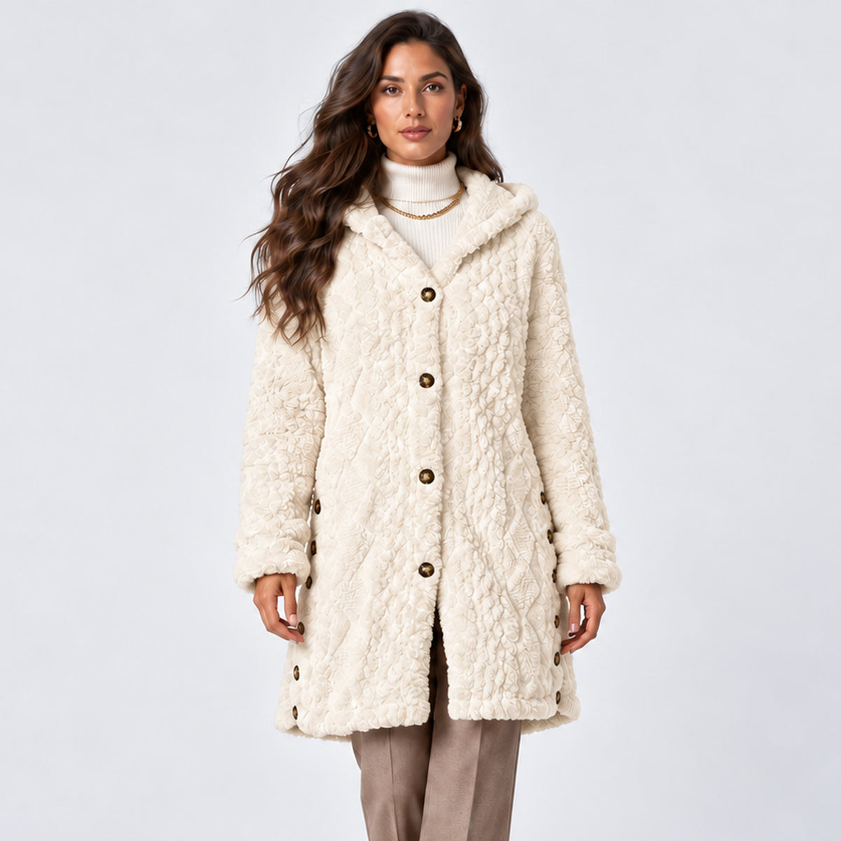 Monvaline | Women's Jacquard Knit Hooded Cardigan – Longline
