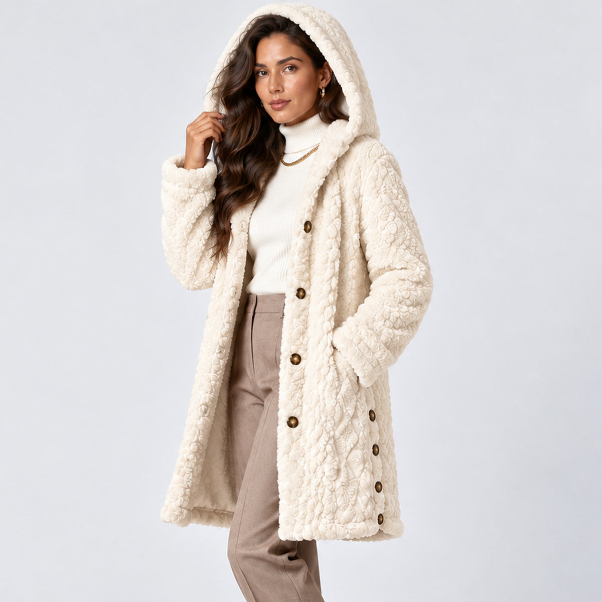 Monvaline | Women's Jacquard Knit Hooded Cardigan – Longline