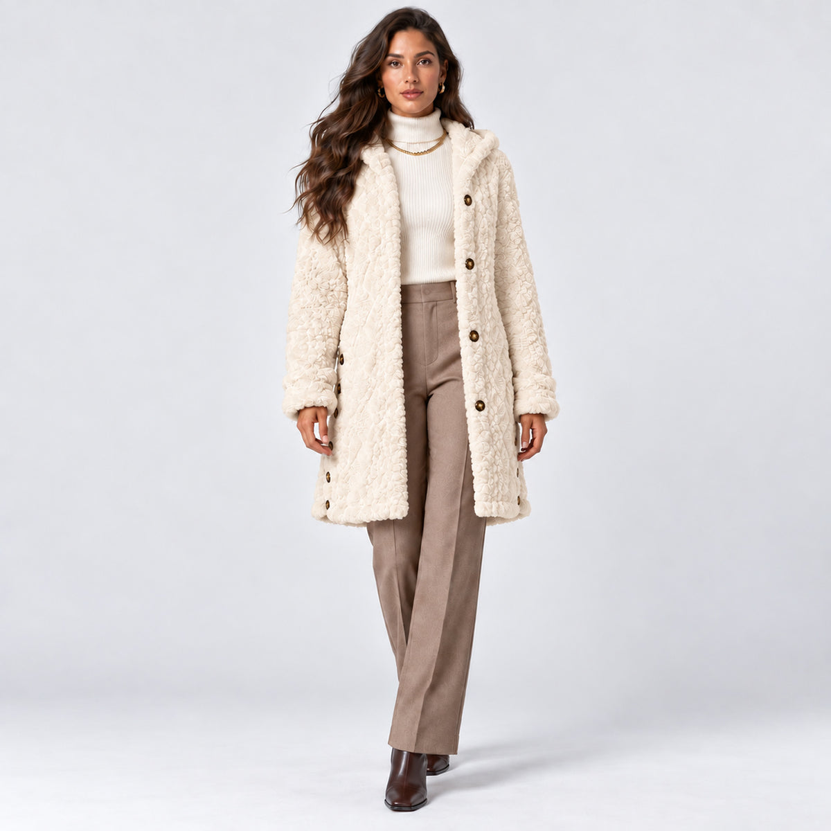 Monvaline | Women's Jacquard Knit Hooded Cardigan – Longline