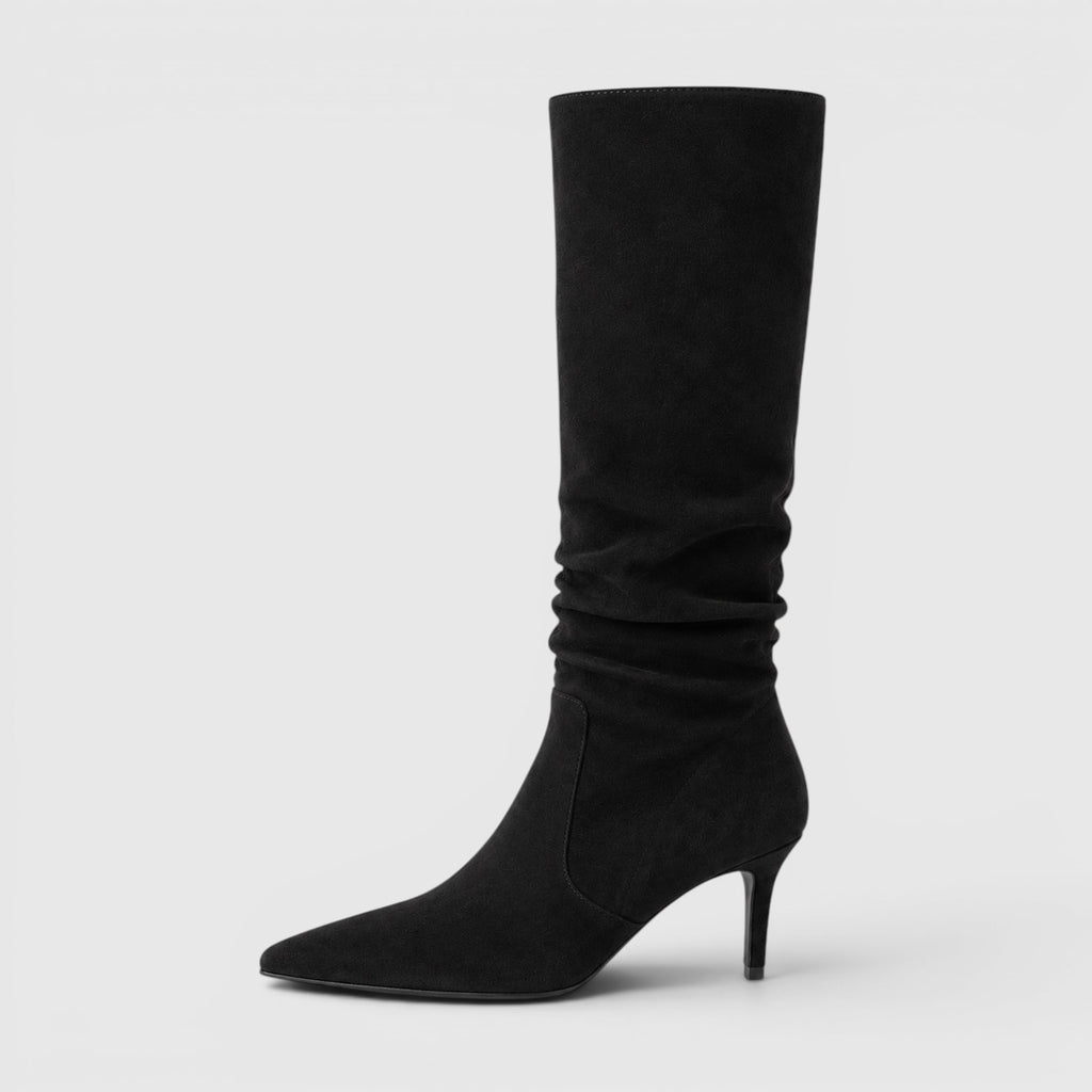 Monvaline | Women's Knee High Classic Suede Boots with Stiletto Heel