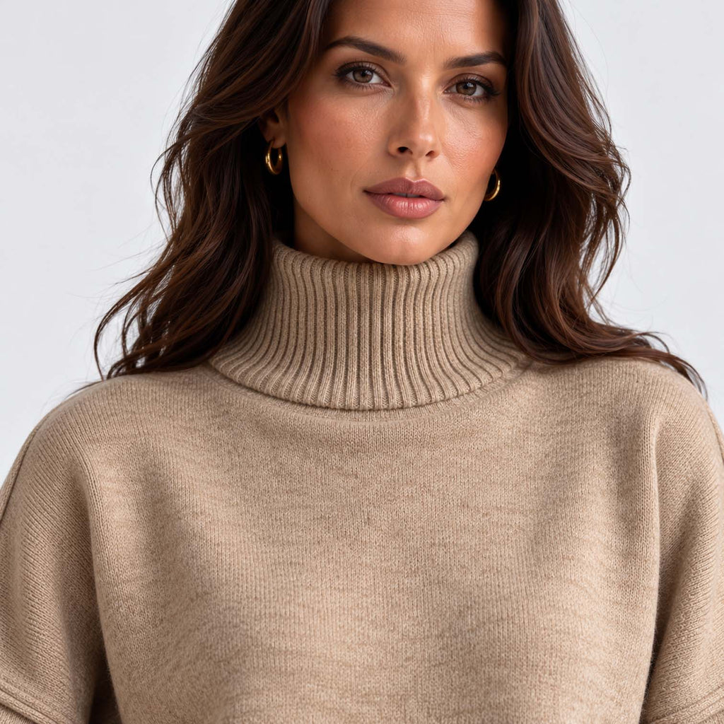 Monvaline | Women's Knitted Co-Ord Set Turtleneck & Wide-Leg Pants