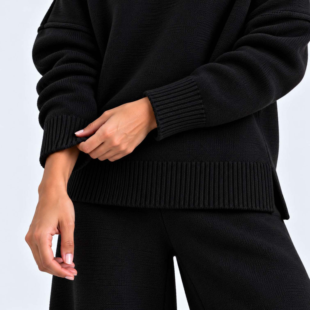 Monvaline | Women's Knitted Co-Ord Set Turtleneck & Wide-Leg Pants