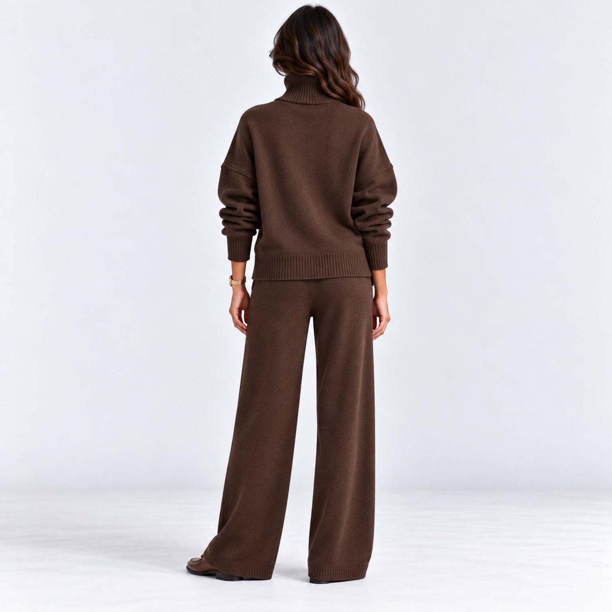 Monvaline | Women's Knitted Co-Ord Set Turtleneck & Wide-Leg Pants
