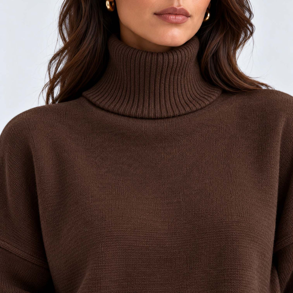 Monvaline | Women's Knitted Co-Ord Set Turtleneck & Wide-Leg Pants