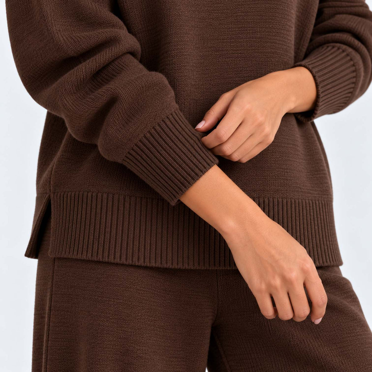 Monvaline | Women's Knitted Co-Ord Set Turtleneck & Wide-Leg Pants