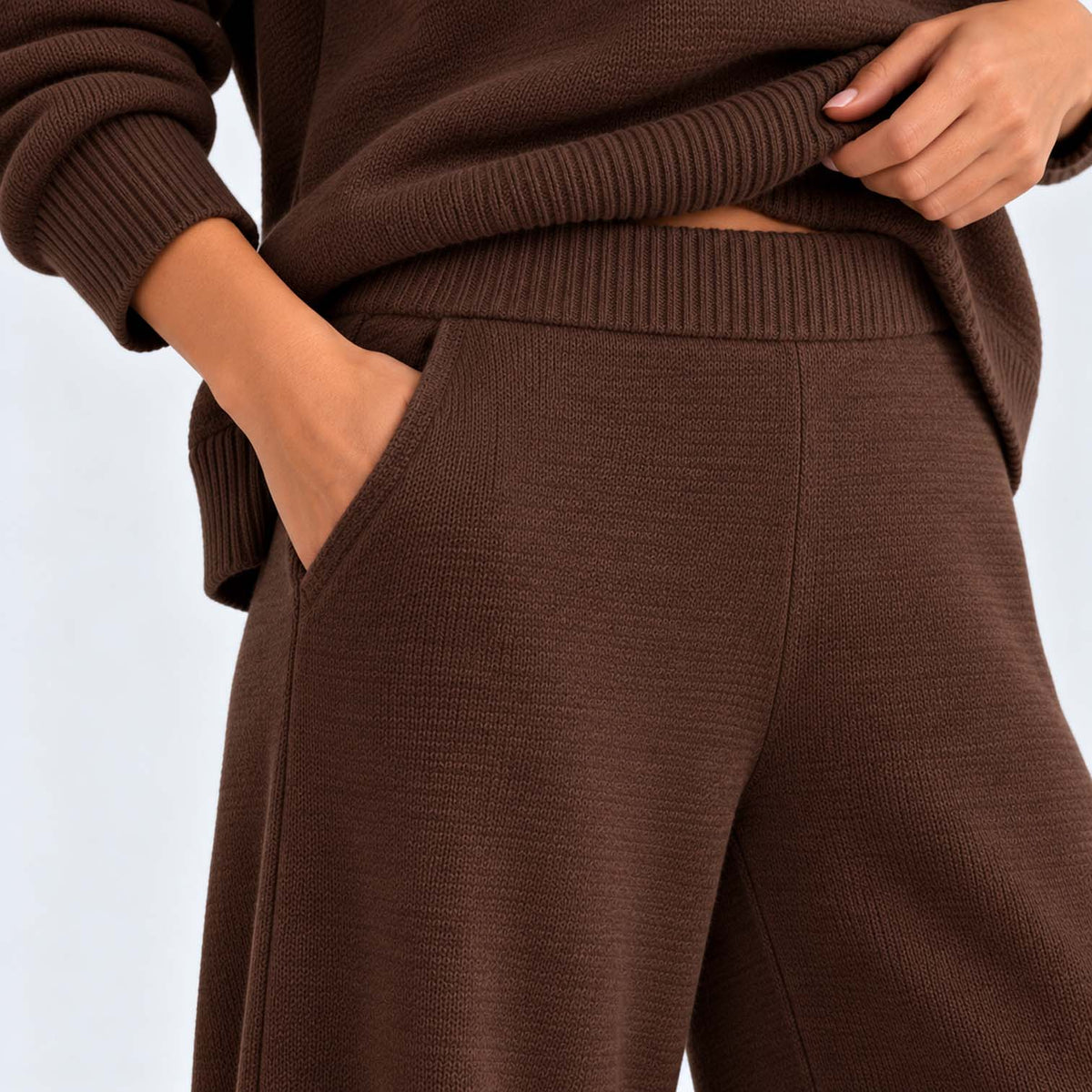 Monvaline | Women's Knitted Co-Ord Set Turtleneck & Wide-Leg Pants