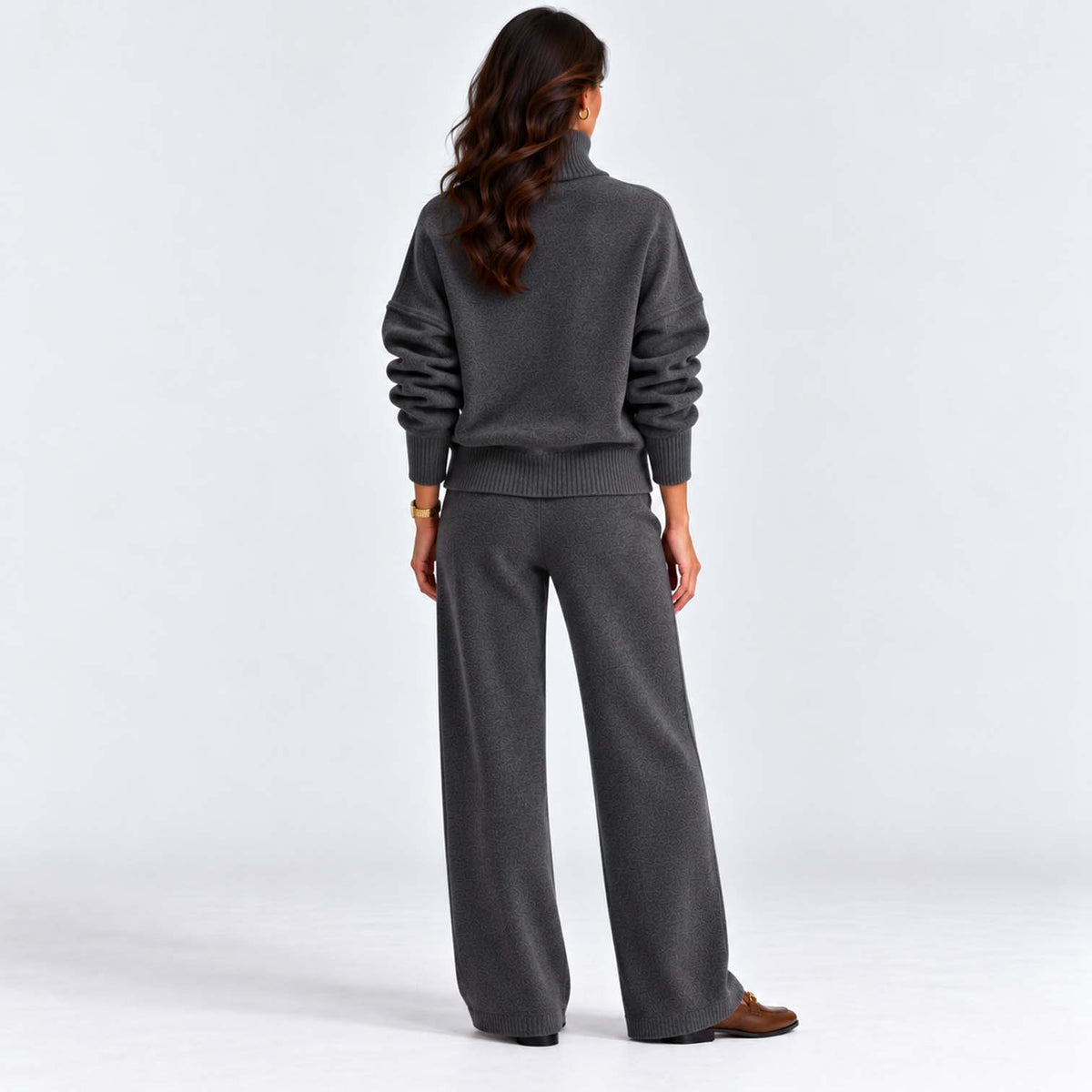 Monvaline | Women's Knitted Co-Ord Set Turtleneck & Wide-Leg Pants